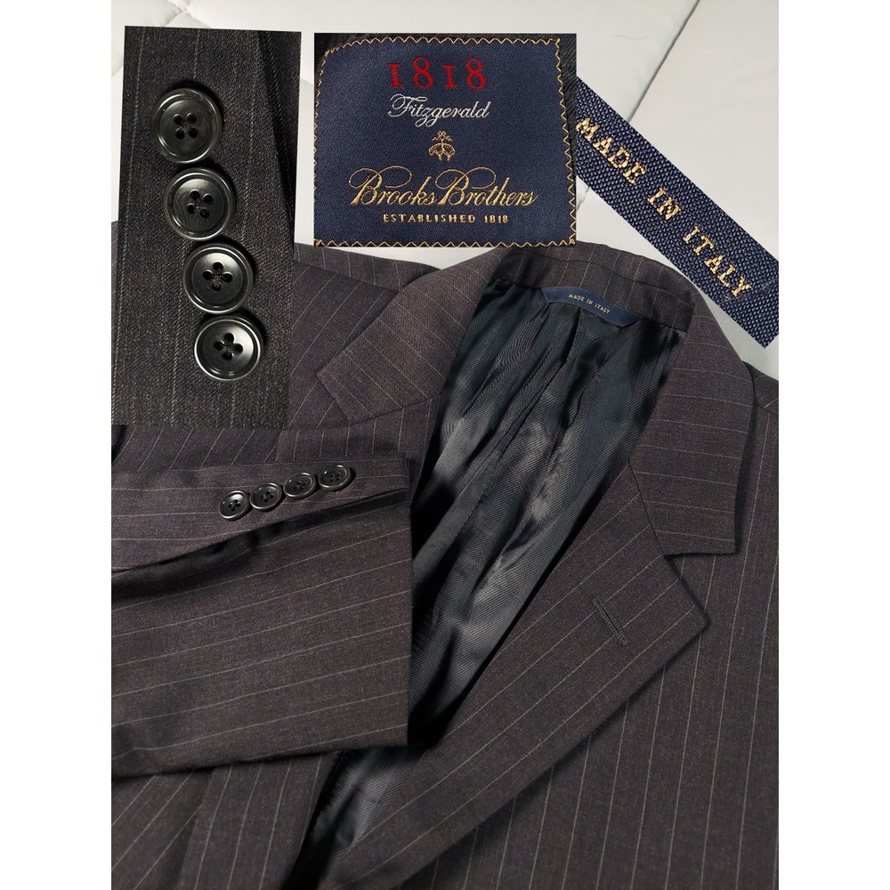 Brooks Brothers Jacket Mens 44L Black Pinstripe Fitzgerald 1818 Estrato Wool